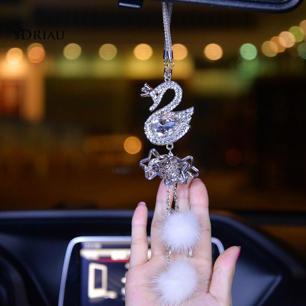 Khánh treo gương xe ô tô thiên nga dây bông trang trí xế yêu lung linh