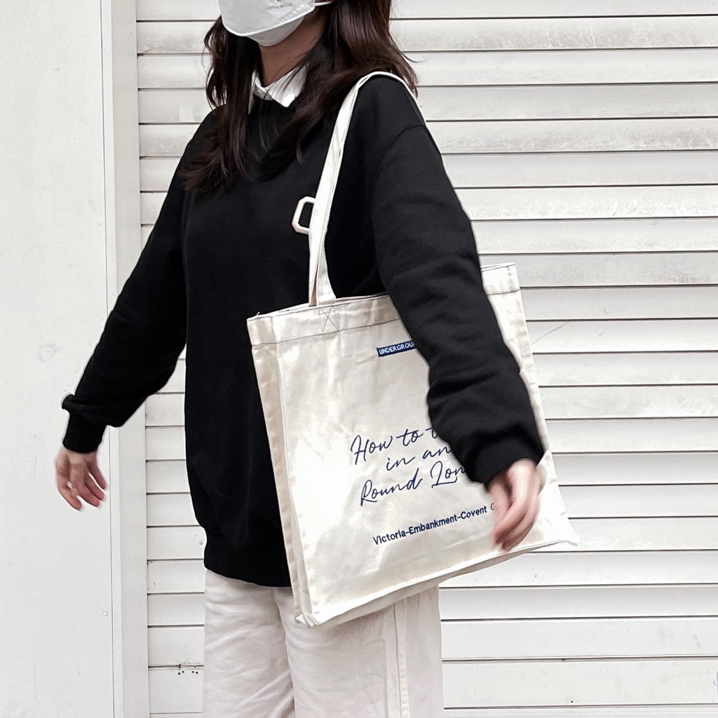 T276/[HÀNG MỚI VỀ] Túi vải túi tote thời trang Hàn Quốc in chữ form vuông kiểu dáng vintage có khoá cúc bấm tiện lợi