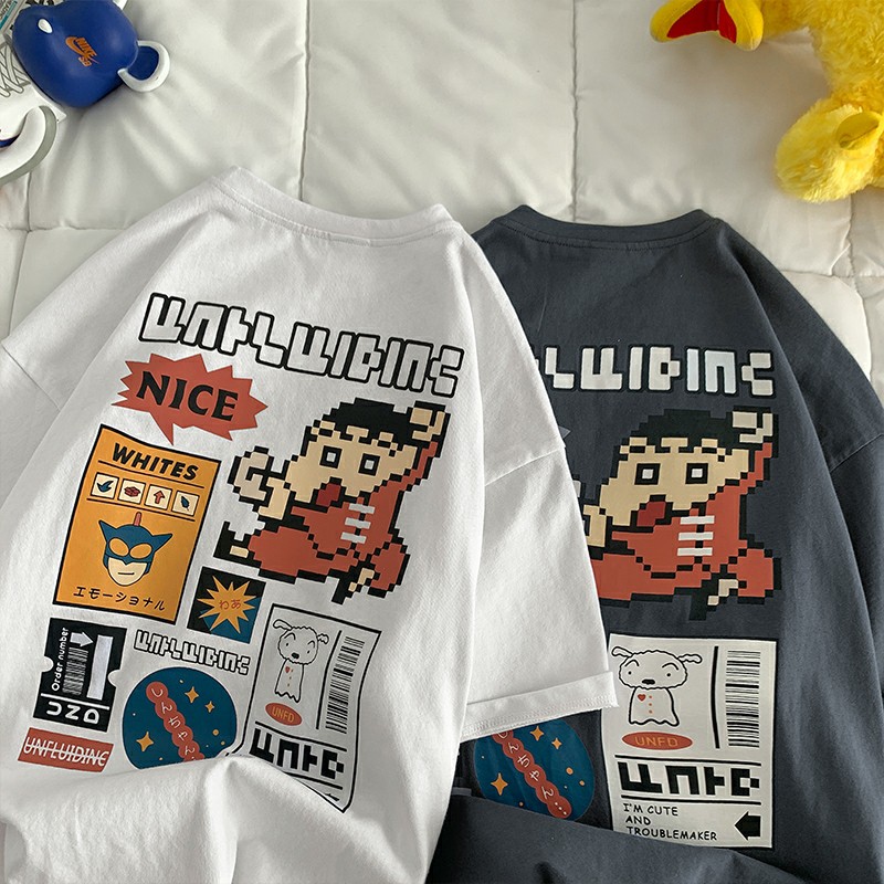 Áo thun tay lỡ nam nữ, áo phông unisex form rộng chất cotton mát mịn thấm hút mồ hôi in hình NICE