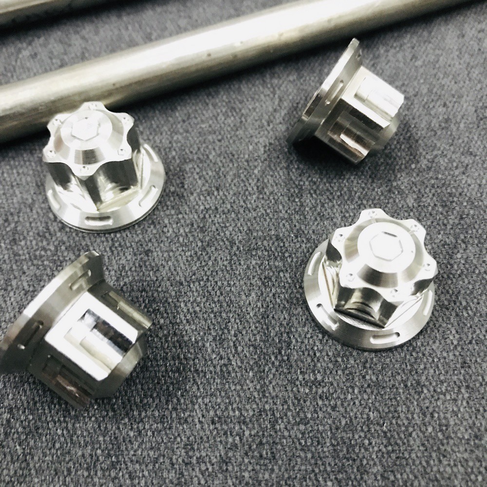 Cốt INOX trục bánh trước và trục bánh sau xe máy, KÈM TÁN SALAYA đầu bít cho xe WINNER, SONIC, SATRIA, EXCITER, SIRIUS