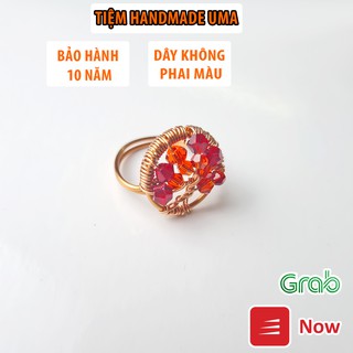 Nhẫn đeo tay phong thủy mệnh hỏa Tree of life đính đá đỏ cho nữ