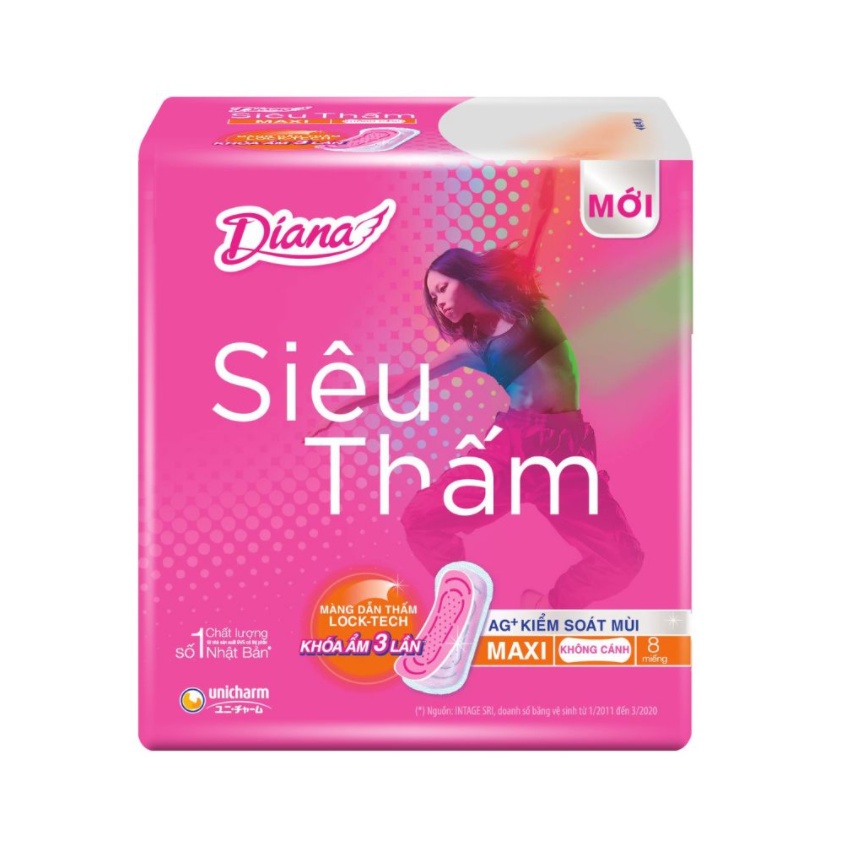 Băng vệ sinh Diana siêu thấm dày không cánh Maxi 8 miếng/gói