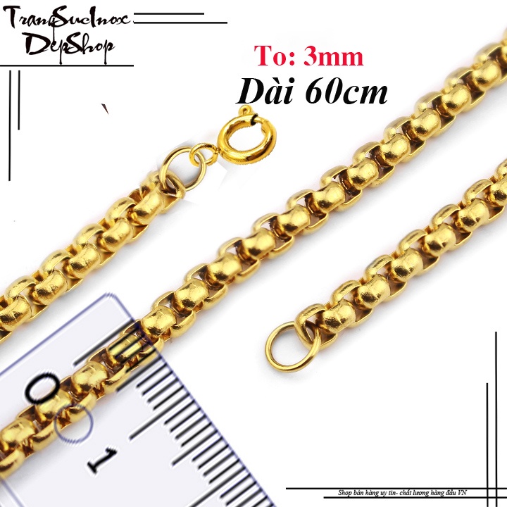 Dây chuyền inox kiểu bông dừa khít mạ vàng khóa vip sang trọng, siêu đẹp, bền màu và không đen, không gỉ