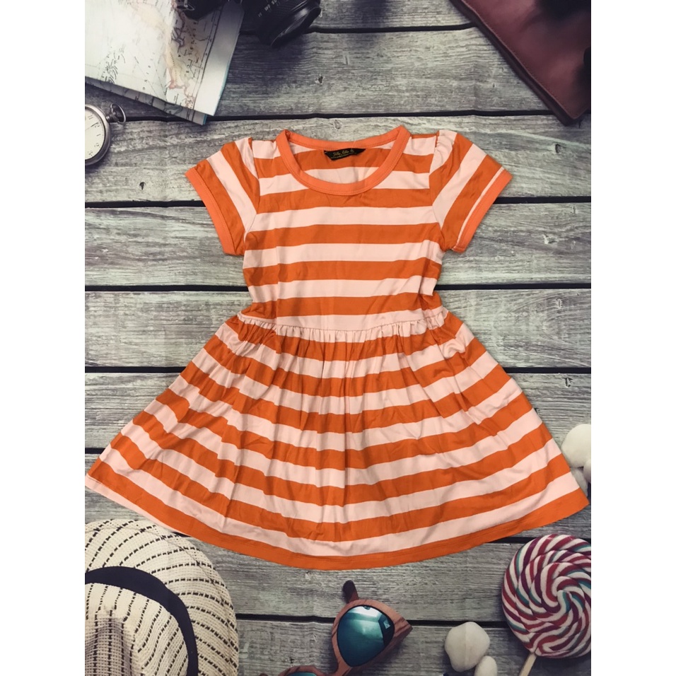 Váy, đầm bé gái chất cotton thoáng mát nhiều hoạt tiết dễ thương GD050702STC – Sọc cam