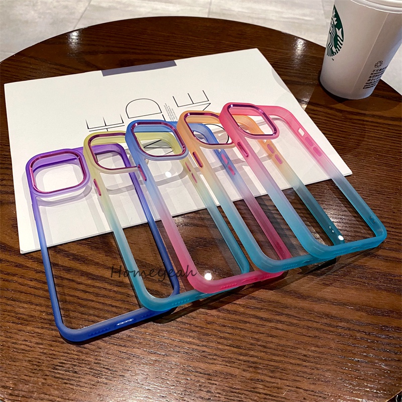 Ốp Điện Thoại Cứng Trong Suốt Chống Sốc Màu Gradient Viền Kim Loại Cho iPhone 13 12 11 Pro Max ip11 ip13