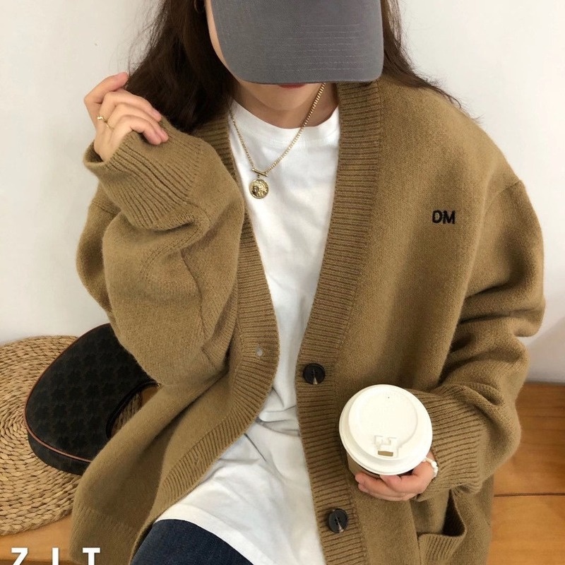Áo khoác cardigan dệt kim dáng rộng thiết kế thời trang mùa đông theo phong cách Hàn Quốc thích hợp cho nữ