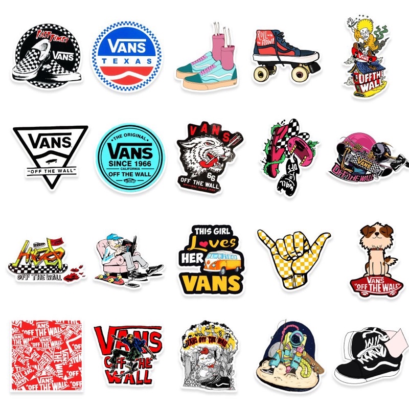 Sticker tem Vans màu mẫu HOT hình dán cute trang trí nón - mũ bảo hiểm, điện thoại, laptop, ván trượt, xe..