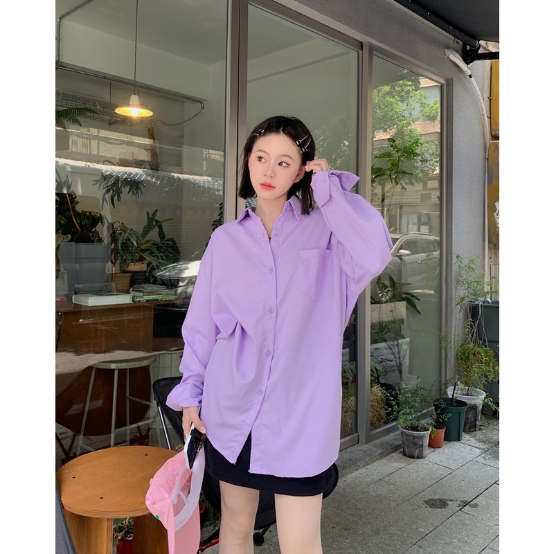 Áo Sơ Mi Tay Dài Dáng Rộng Màu Sắc Đơn Giản 7 Màu Lựa Chọn Thời Trang Cho Nữ