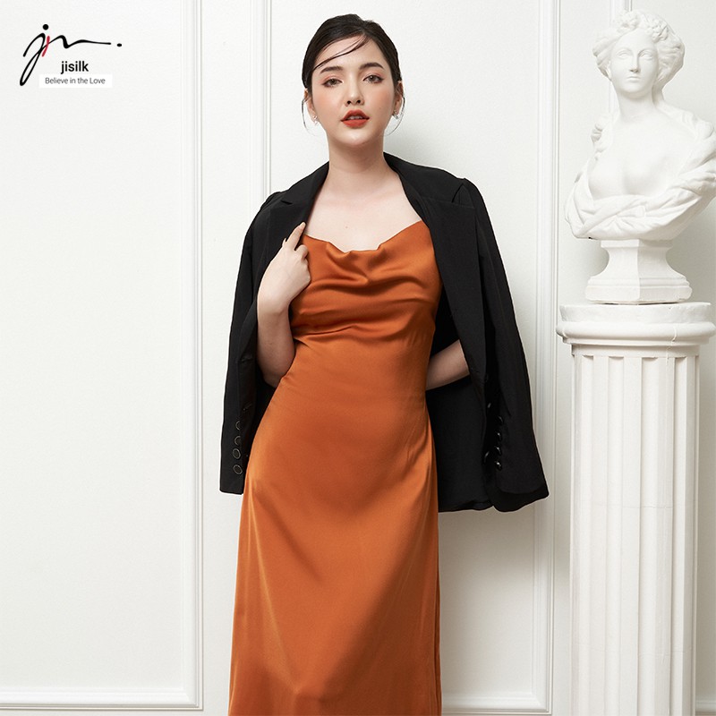 Váy 2 dây lụa cổ đổ, đầm đi tiệc cưới dạ hội sự kiện sang trọng dáng dài có điều chỉnh dây Partyqueen L.V2D-03 - jisilk | BigBuy360 - bigbuy360.vn