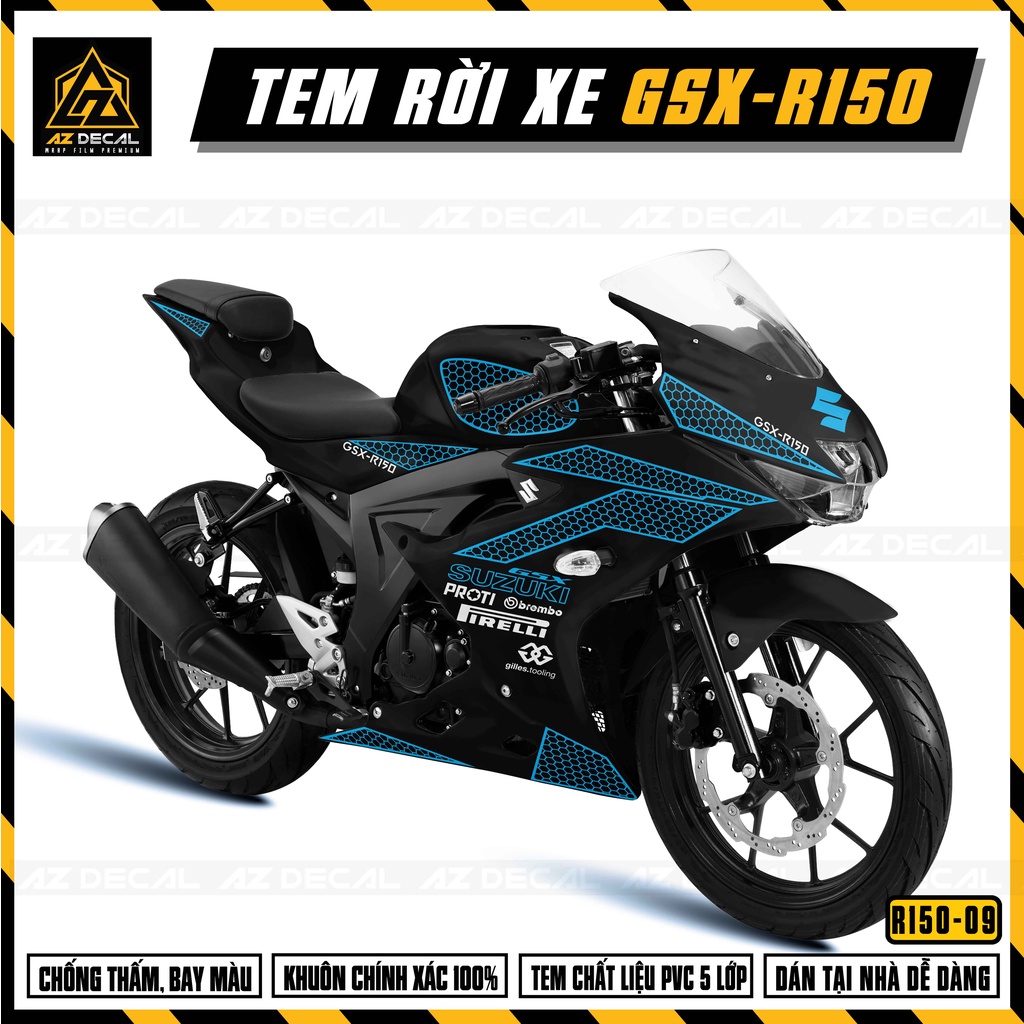 Tem Xe Suzuki GSX R150 Mẫu Matrix | GSX R150-09 | Decal Rời Cắt Khuôn Sẵn, Chống Nước, Dán Xe Sơn Đỏ, Xanh, Đen, Trắng