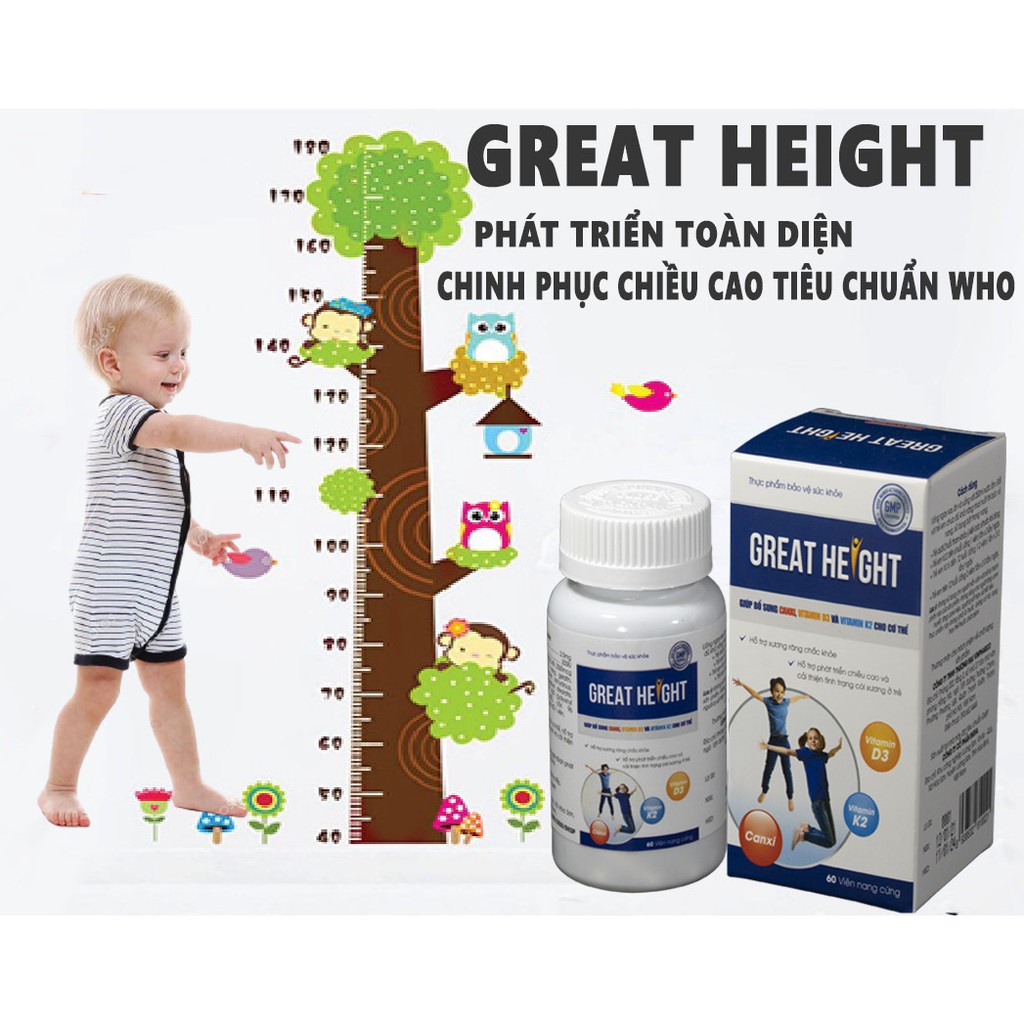 Tăng Chiều Cao cho trẻ em Great Height, bổ sung vitamin và canxi Bảo Vệ Sức Khoẻ bé, hộp 60 viên - Trung Đông Pharmacy