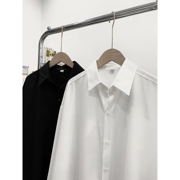ÁO SƠMI FORM RỘNG TRẮNG ĐEN UNISEX NAM NỮ (hình chụp thật)
