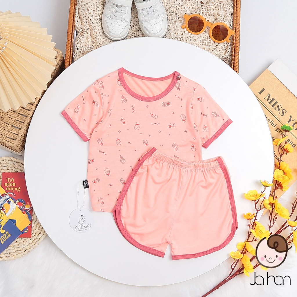 [SALE] Bộ Cộc Tay Bé Gái, Bé Trai KIMCHI Cài Vai Vải Thun Lạnh Họa Tiết Trái Thơm, Bộ Quần Áo Cho Bé Minky Mom KW2108