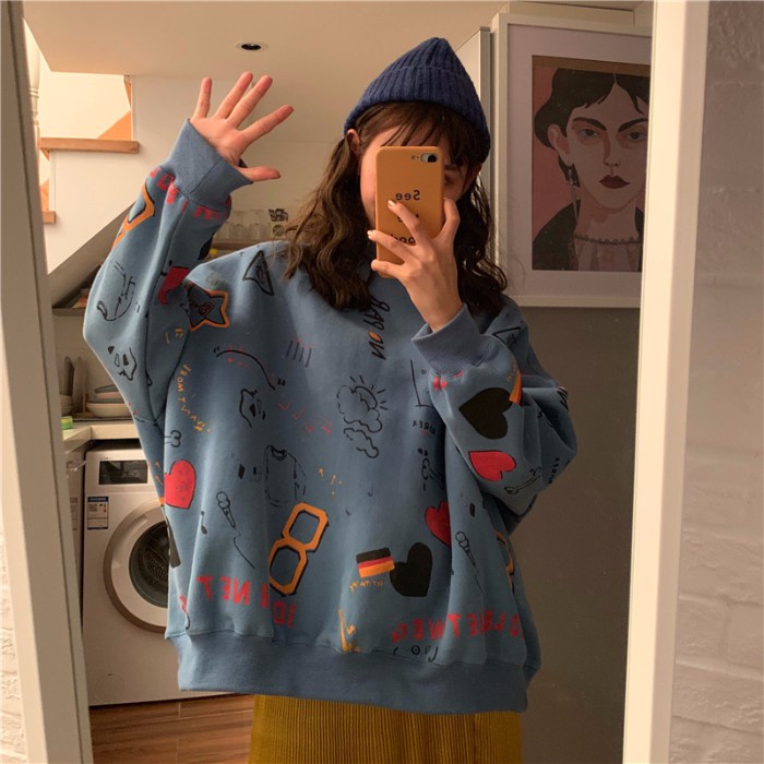 Áo hoodie thời trang nữ họa tiết graffiti phong cách Hàn Quốc | BigBuy360 - bigbuy360.vn