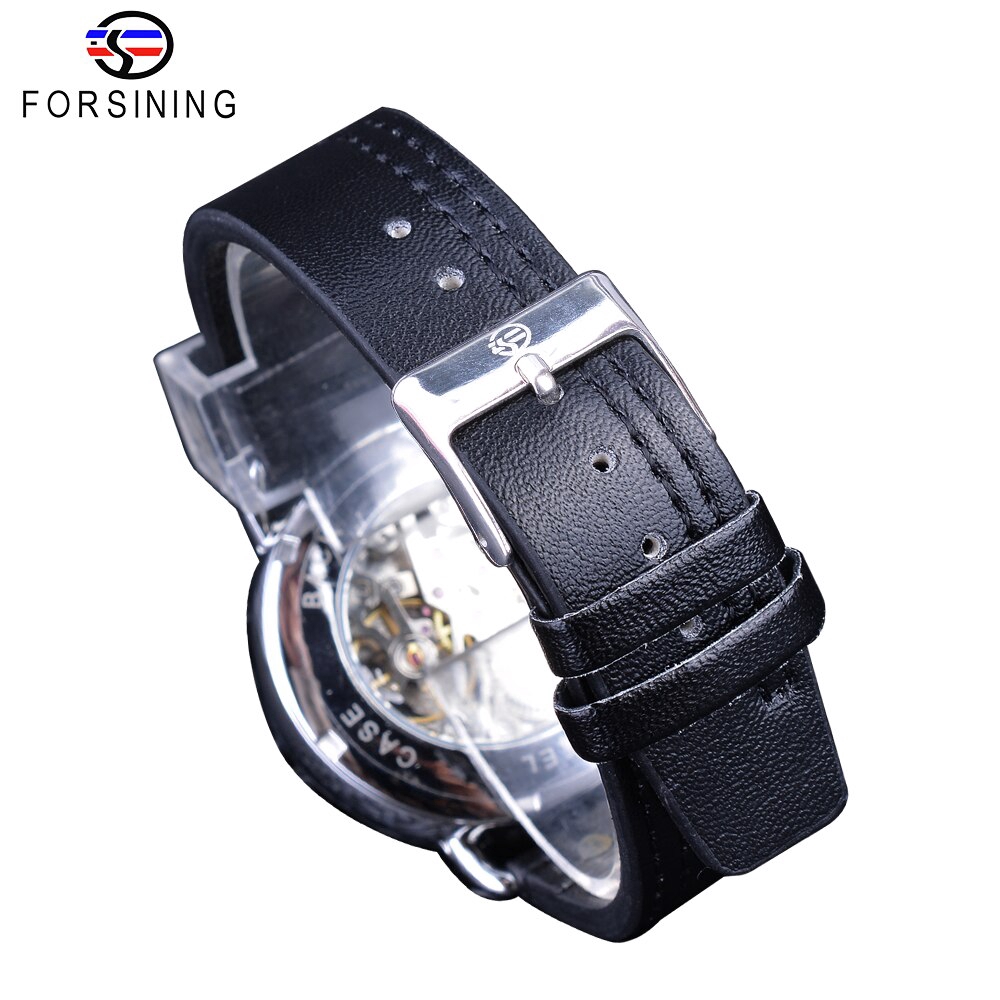 Forsining White Silver Openwork Watch Thời trang Đồng hồ cơ nam Thương hiệu hàng đầu sang trọng không thấm nước