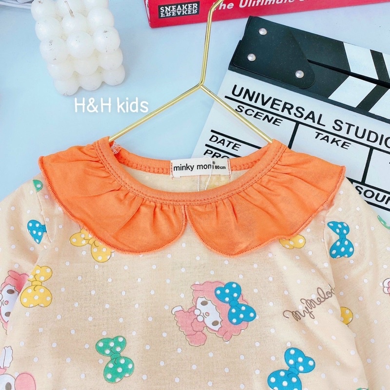 NT096 Bộ dài tay thun lạnh Minky Mom cổ bèo lá sen cho bé gái