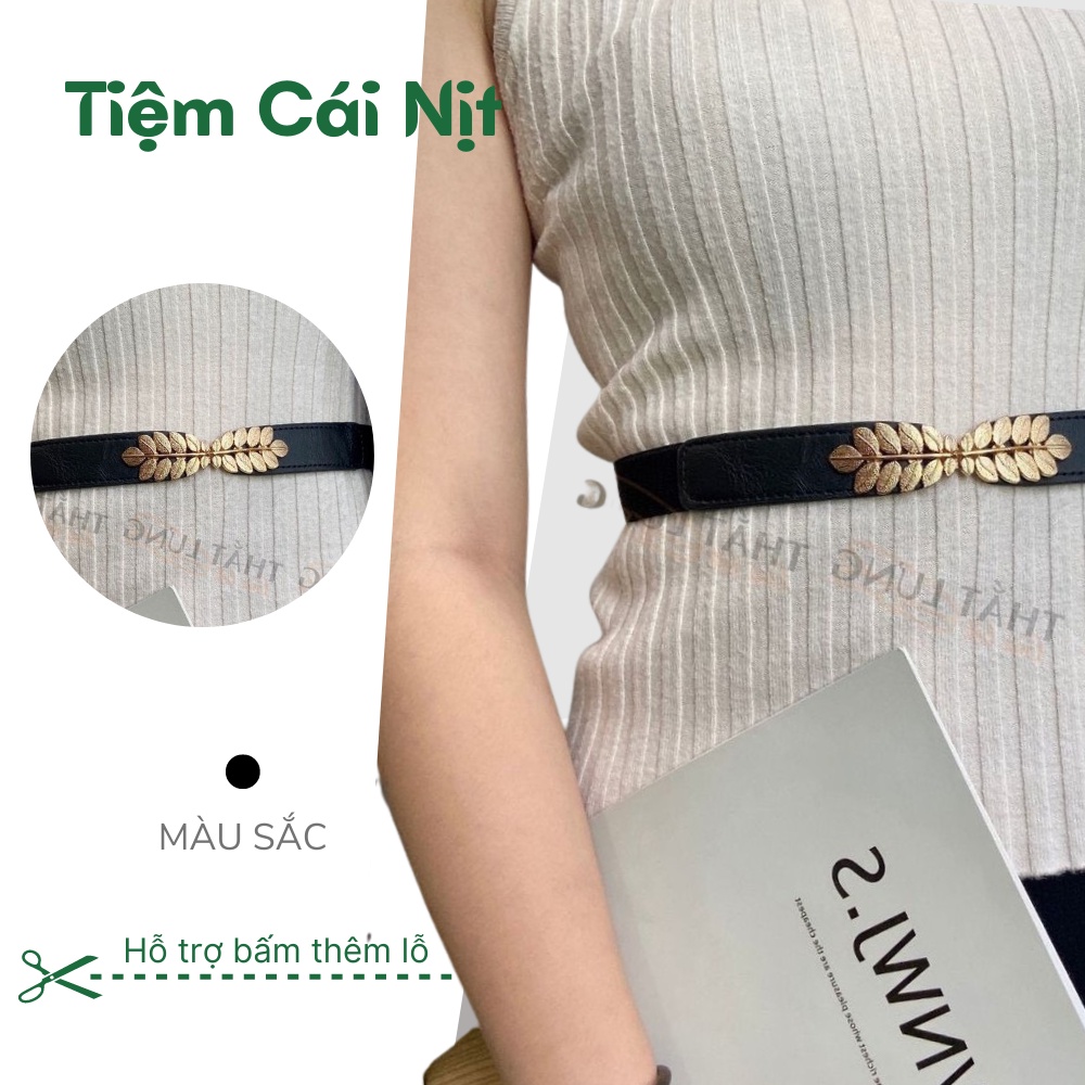 Đai váy mặt hình lá vàng da phối chun do dãn ĐV015 -Belt nịt áo vest đầm tiểu thư sang chảnh cho eo to nhỏ -Tiệm Cái Nịt