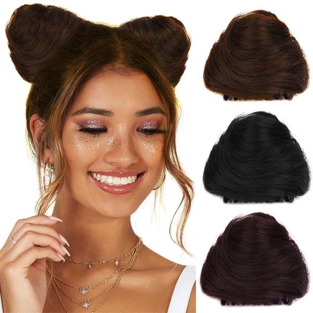 Qqmall Kẹp Tóc Giả Kẹp Thẳng Có Tai Mèo Chignon Cho Nữ