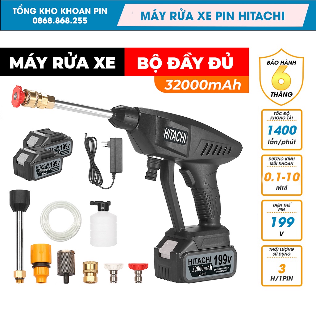 Máy Rửa Xe Pin Chuyên Dụng Hitachi, Rửa Xe, Phun Cây Cảnh, Xịt Rửa Điều Hoà Tiện Lợi