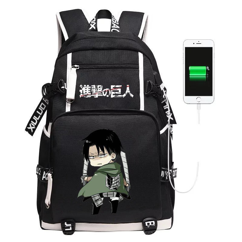 Balo 2 Vạch Kẻ Trắng in hình ATTACK ON TITAN Đại Chiến Titan Levi anime chibi cặp sách đi học thời trang