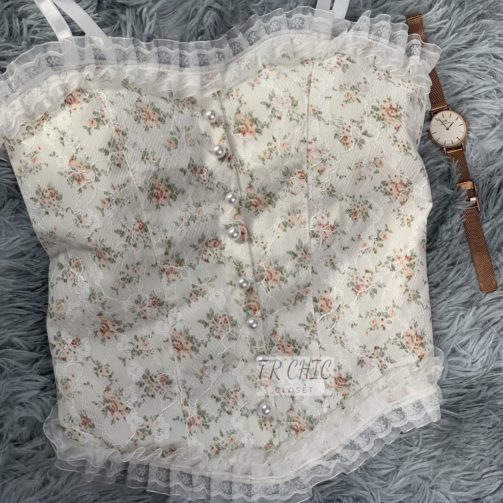 Áo Bra Nữ Bralette Ren Hoa Nút Ngọc Sexy Sang Chảnh