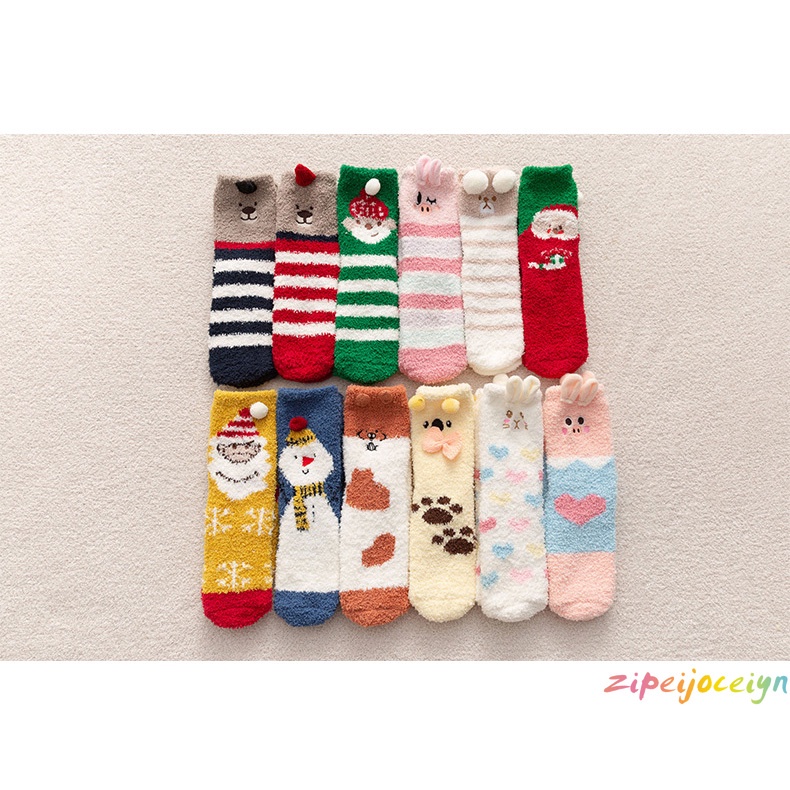 Vớ Lông Cừu San Hô Họa Tiết Hoạt Hình Giáng Sinh Phong Cách Nhật Bản Mới Cho Nữ
