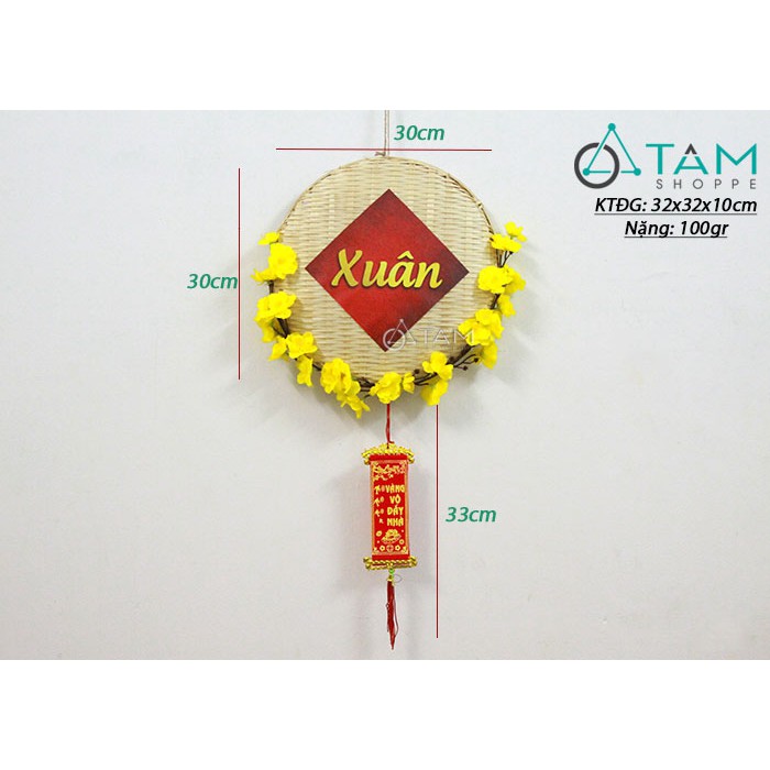 [HANDMADE DÀY ĐẸP] Vòng treo cửa Tết mẹt tre hoa mai ĐK 30cm T-VTC-11