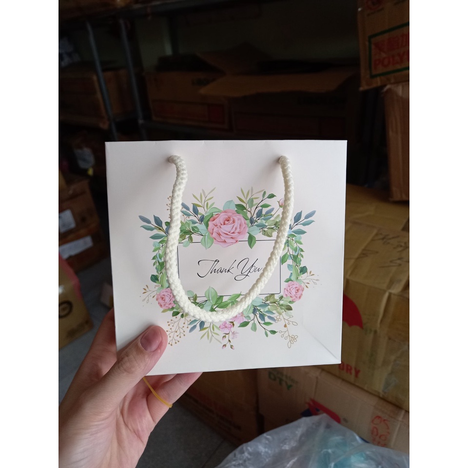 25 cái - Túi giấy vuông đựng mỹ phẩm quà tặng phụ kiện nước hoa nhỏ - Mẫu số 14 Bông xanh