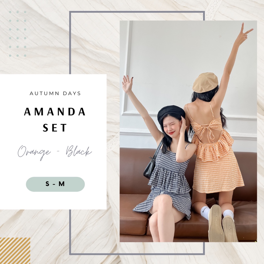 AMANDA SET (Set áo 2 dây hở lưng + chân váy ca rô)