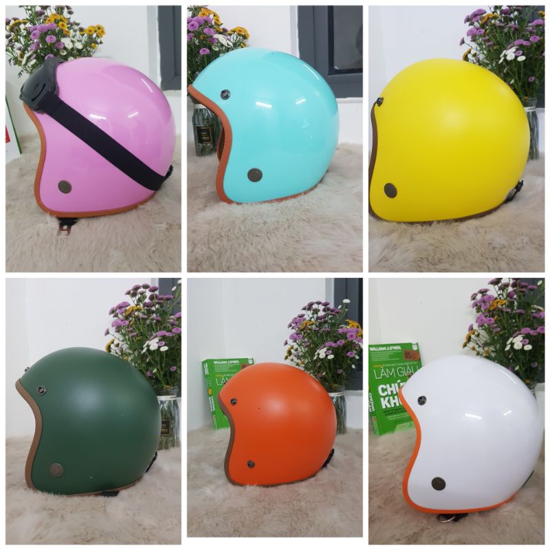 [  ẢNH THẬT ] Mũ Bảo Hiểm 3/4 Tem Trơn Có Kính UV- Mũ Nhựa ABS Chống Va Đập