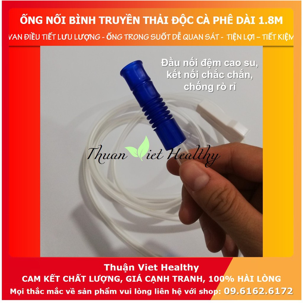 Phụ kiện bình truyền 1200ml - Dây nối bình truyền dài 1.8m, đầu truyền thải độc silicone 10cm