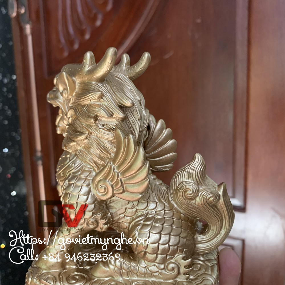 Cặp 2 Tượng Đá Tỳ Hưu 2 Sừng - Trang Trí Bàn Làm Việc - Cao 12cm - Màu Nhũ Vàng | BigBuy360 - bigbuy360.vn