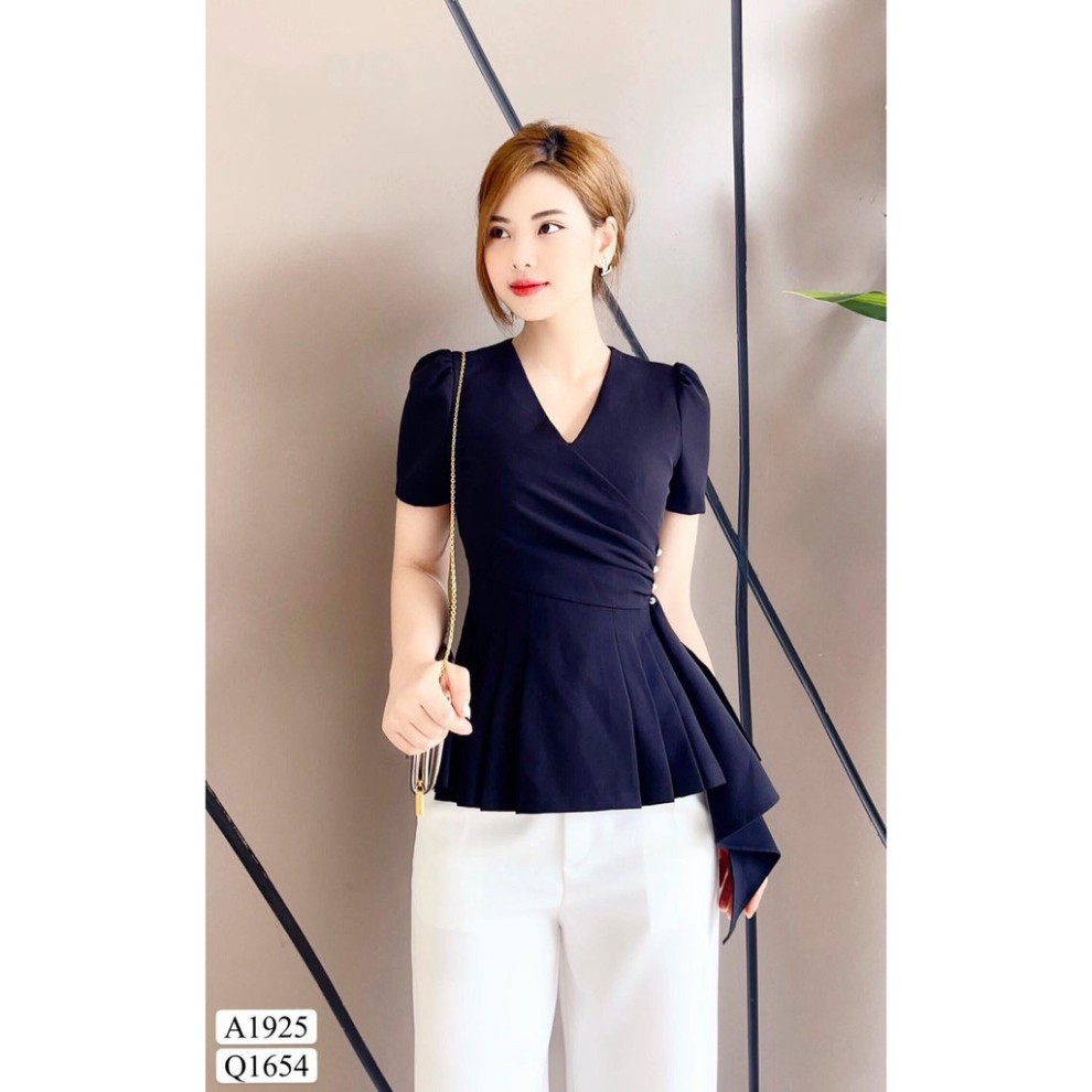 [SHOP VÁY DỰ TIỆC ĐẸP] Set áo peplum đen eo đính ngọc & quần trắng A1925