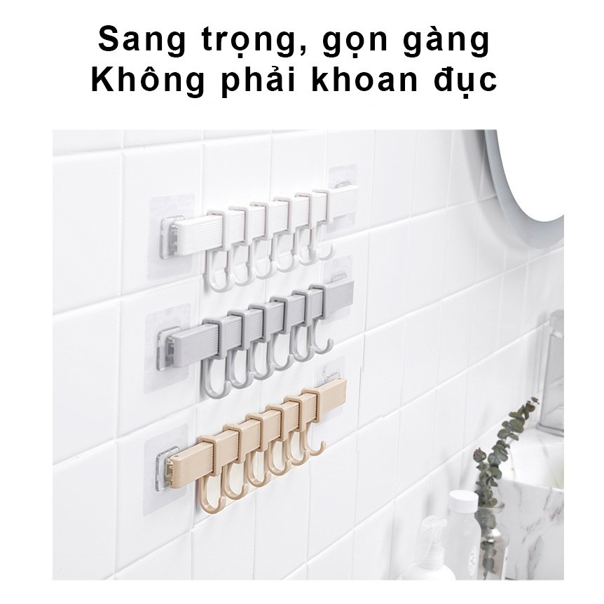 Thanh Treo Đồ 6 Móc PUCA Dán Tường, Thanh Treo Đồ Nhà Nhà Tắm, Nhà Bếp, Thanh Móc Đồ Quần Áo, Cá Nhân