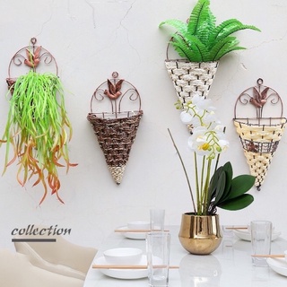 Giỏ đan mây treo tường khung thép cắm hoa cỏ độc đáo