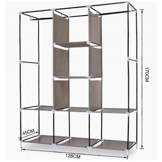 Tủ quần áo vải tủ vải  3 Buồng 8 Ngăn Cao Cấp khung kim loại