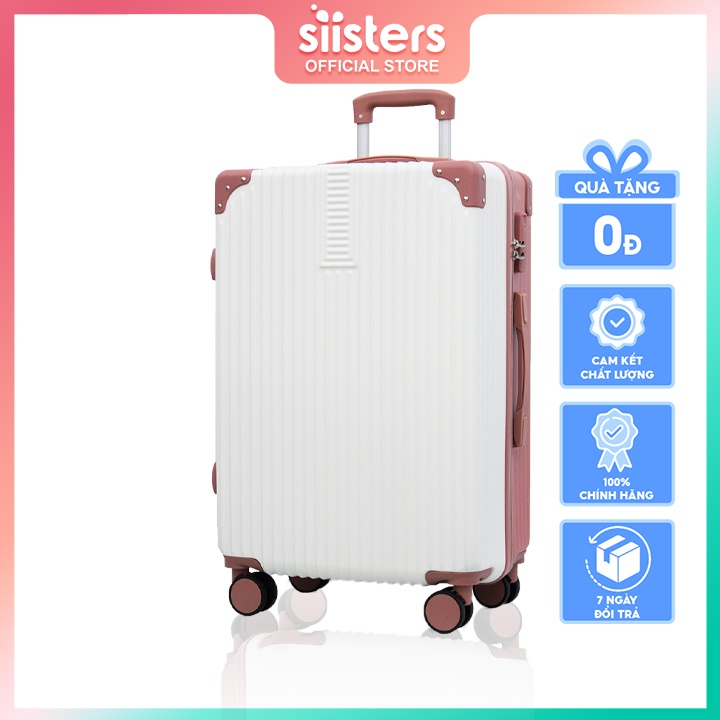 Vali Kéo Du Lịch Đẹp PC ABS Size 20/24/26 inch Giá Rẻ Màu Hồng Trắng Siisters