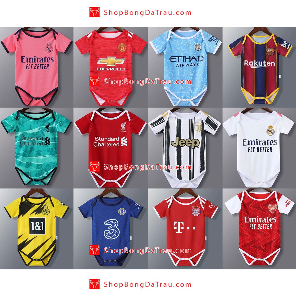 Bộ đồ trẻ em sơ sinh - các câu lạc bộ bóng đá Manchester, Arsenal, Chelsea, Barca, Real, (7-10kg)