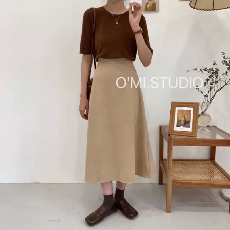 chân váy midi vintage 2lớp trơn basic ảnh thật