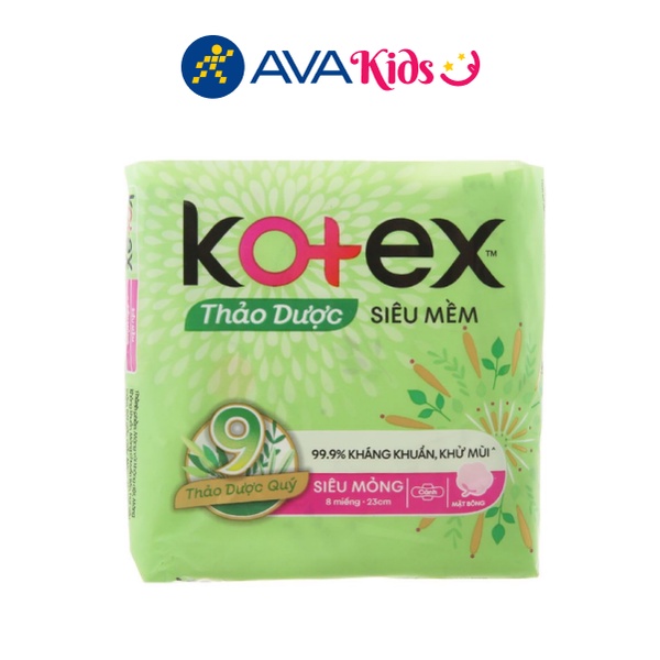 Băng vệ sinh Kotex thảo dược siêu mềm siêu mỏng cánh 8 miếng