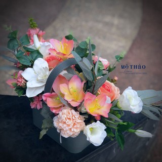 [Ảnh shop chụp] Giỏ Hoa Lụa Giả Trang Trí Nhà Cửa Làm Quà Tặng 20/11 Xinh Xắn GHQ20585
