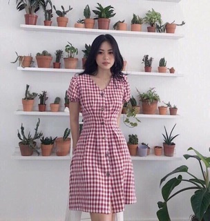 Đầm Caro Tay Phồng