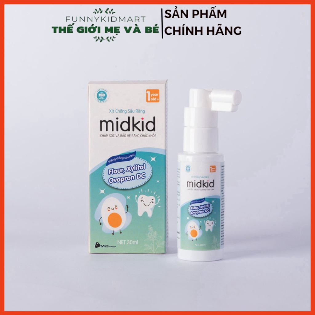 [ Xịt chống sâu răng Midkid - Ngừa sâu răng hôi miệng ố vàng răng cho bé (Lọ 30ml).