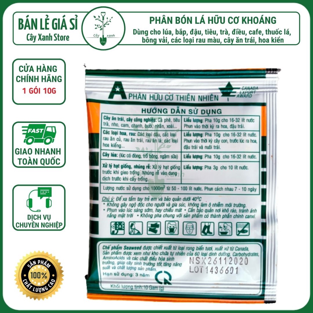 Phân Bón Lá Hữu Cơ Khoáng Seaweed 95% Rong Biển Canada