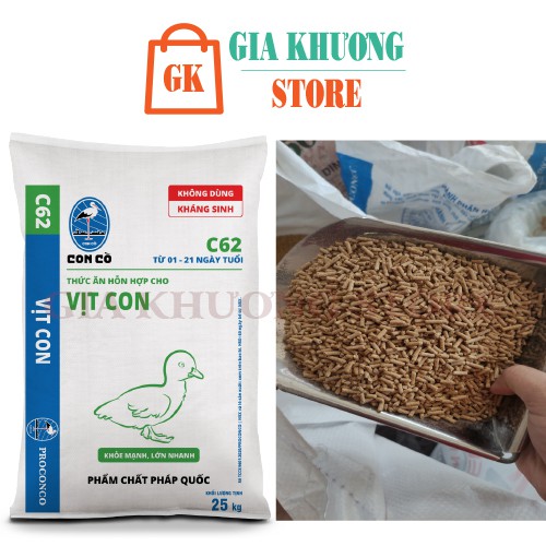 [ Hàng Chính Hãng]  Cám hỗn hợp dùng cho vịt con từ 1 - 21 ngày tuổi ( Cám con cò) C62 ( 1 kg và 5 kg )