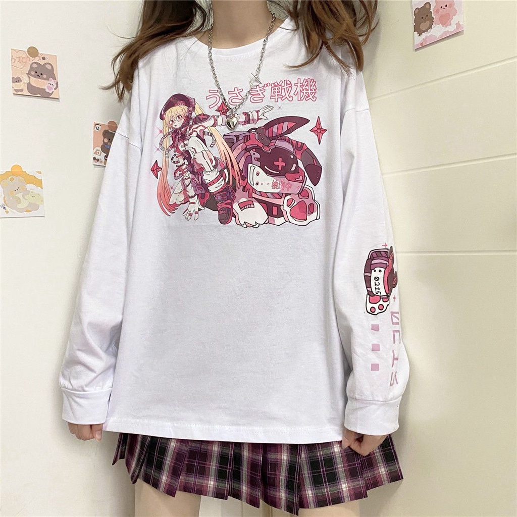 ☤Áo Thun In Hình Anime Đẹp Mắt☤Áo Thun Tay Dài Dáng Rộng In Họa Tiết Hoạt Hình Phong Cách Harajuku Thời Trang Mùa Xuân 2022