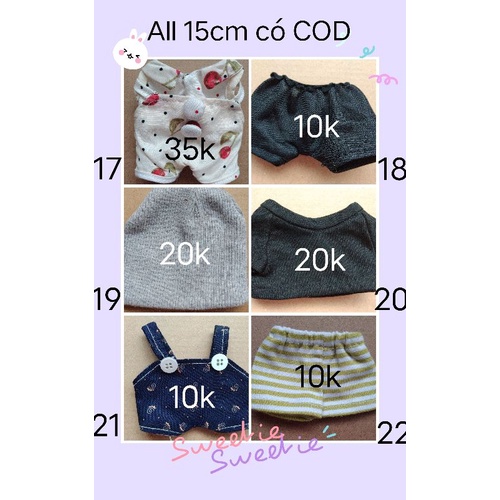 Quần áo cho búp bê 15cm có sẵn