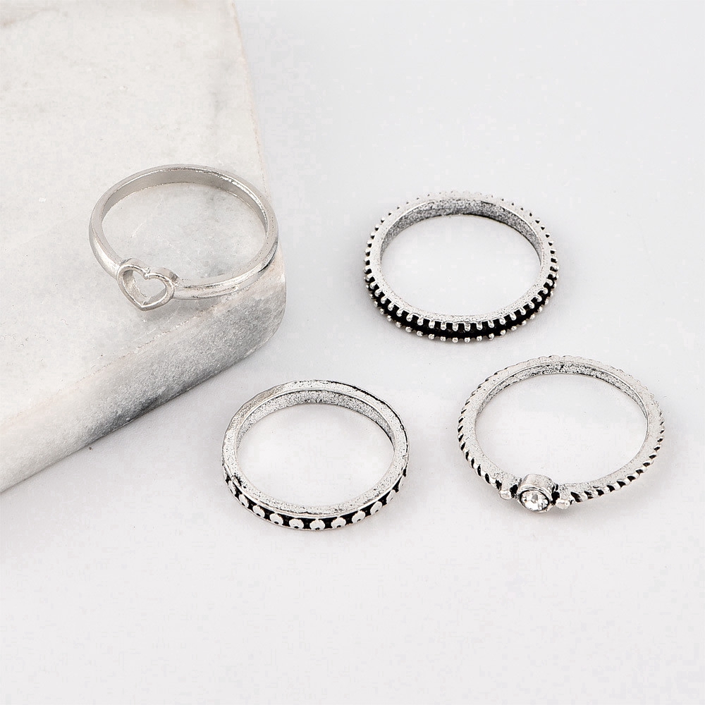 Set 4 Nhẫn Bạc Thiết Kế Đơn Giản Cổ Điển Dành Cho Nữ