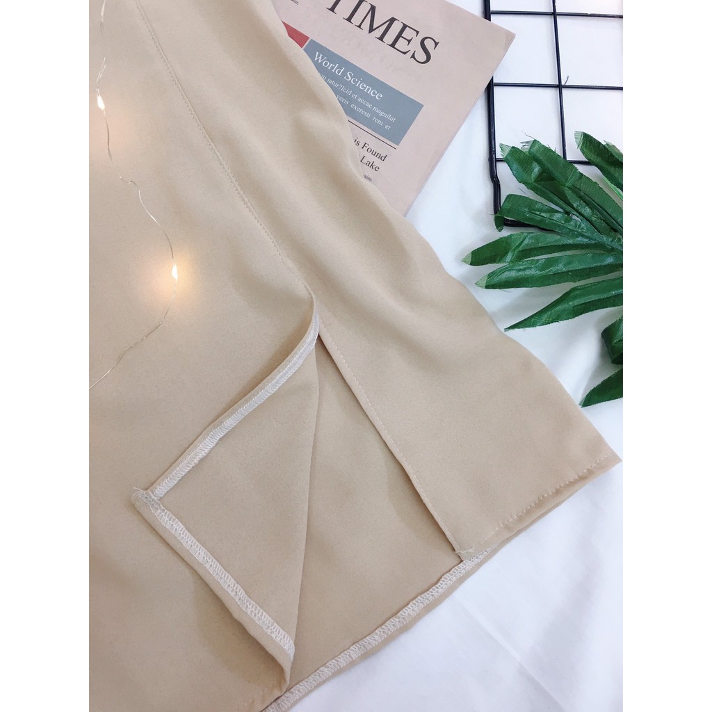 Chân váy midi Bingshop - chân váy xẻ cạp chun dáng dài freeship