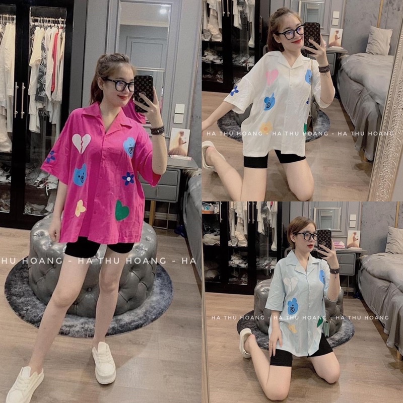 Áo Sơmi Cổ Vest Thô Hình 3 Màu Cute Có Ảnh Thật Kèm Video